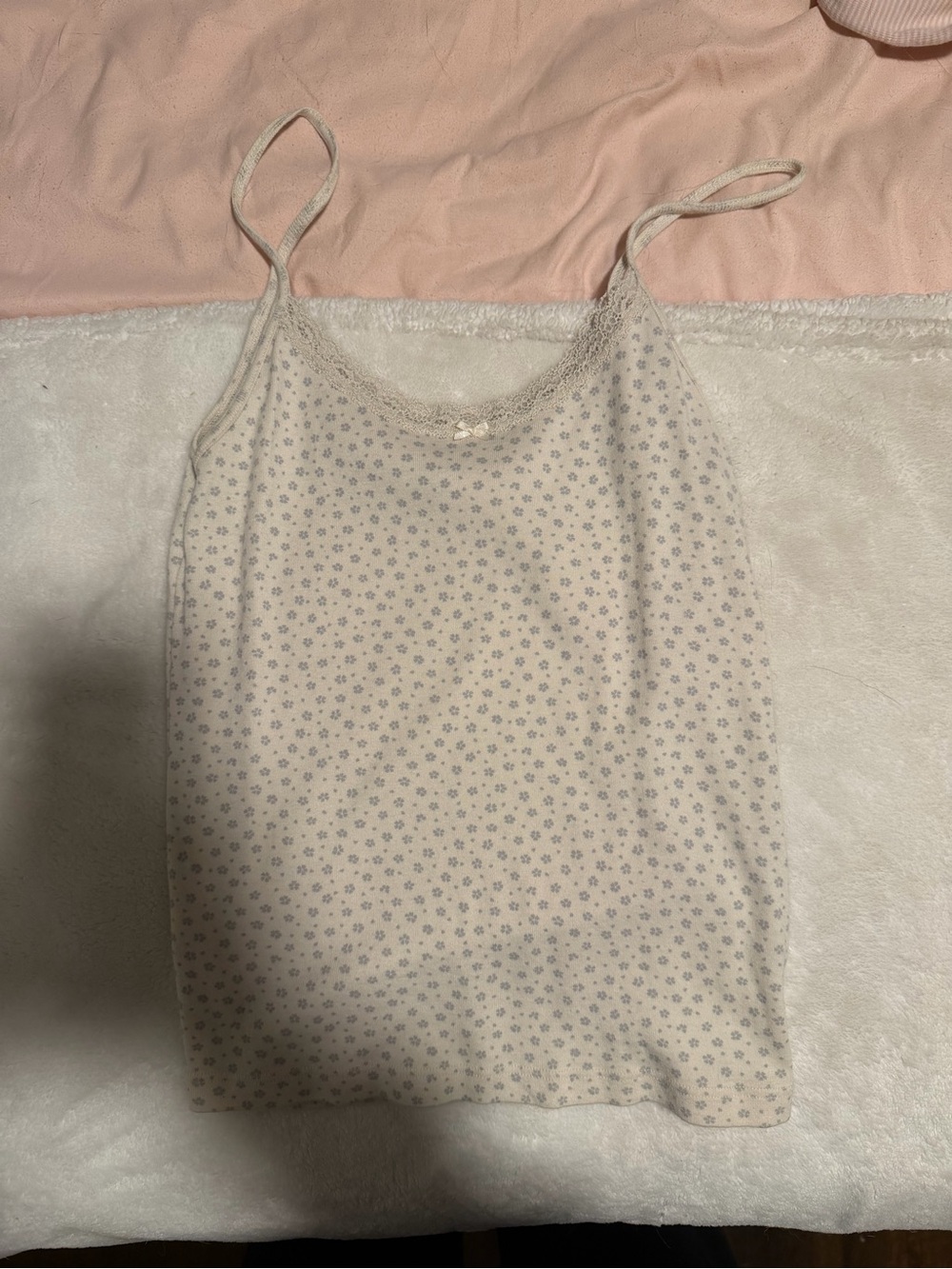 Brandy Melville Cream Floral Lace-Trim Cami Tank Top